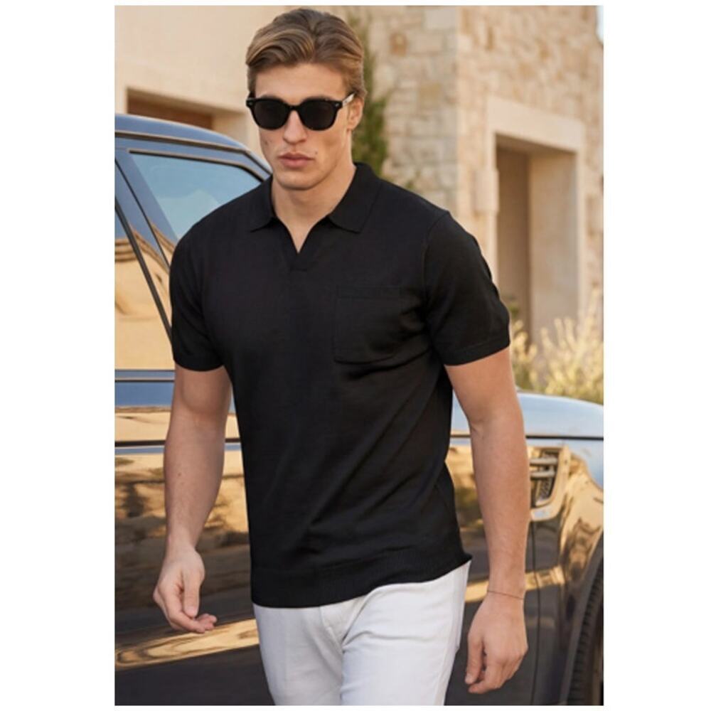Collars and Co Bellagio All-Season Short Sleeve Merino Polo Black Size Small NEW
